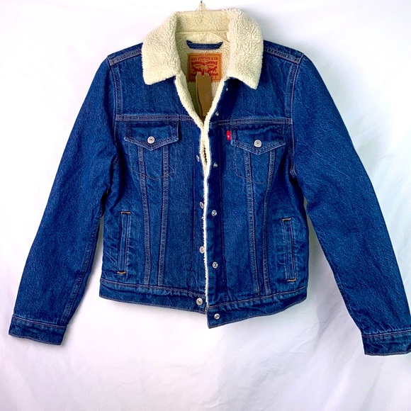 levi's trucker jacket navy blazer